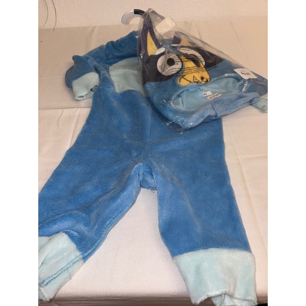 Kids Bluey blue plush Costume‎ Pajamas One Piece Sleepwear Size 12 - 18 Months